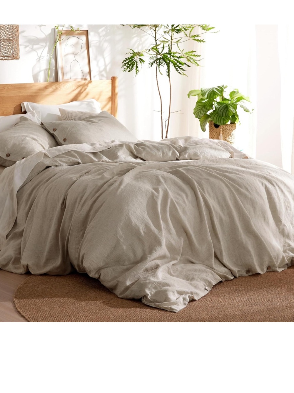 Bedside Washed Linen Cotton Blend Duvet Cover Set in Natural Beige